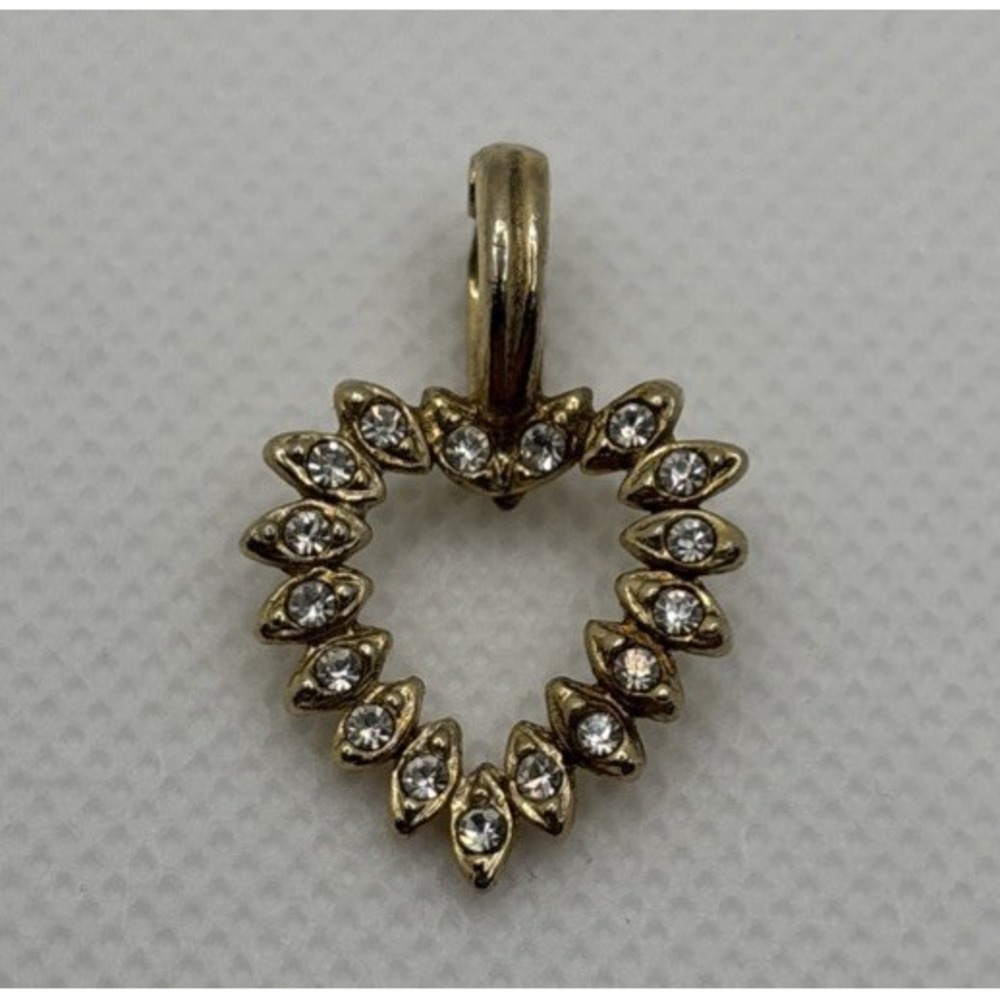 Vintage Roman Rhinestone Heart Pendant Gold Tone CZ's